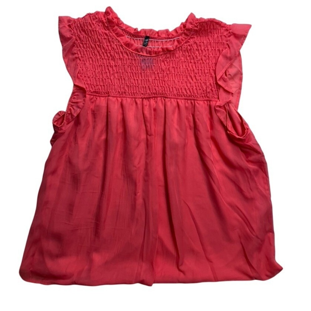 Glitzy Girlz Women 3XL Coral‎ Pink Smocked Ruffle Babydoll Blouse VT28366PLUSGG